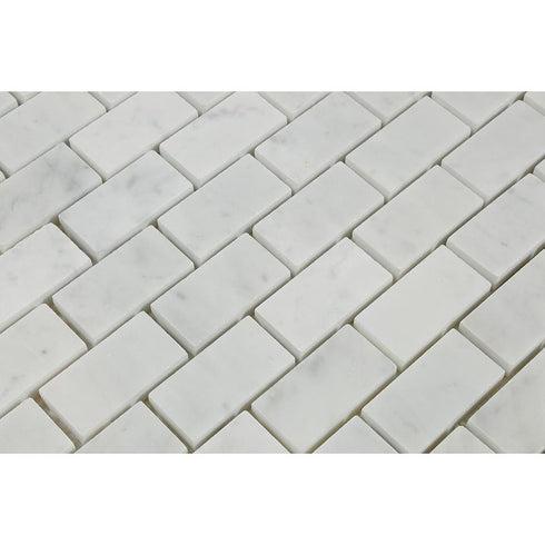 Carrara White 1" X 2" Brick Mosaic Polished