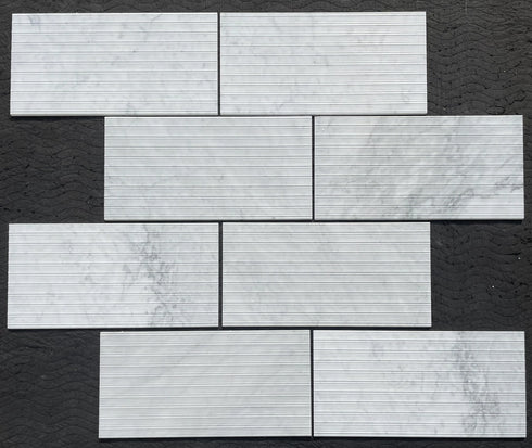 Carrara Italian White Marble Bamboo Textured Wall Tile 12" x 24" - Honed