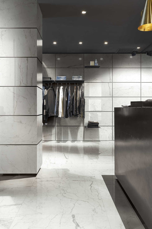 Italian Carrara Marble Look Polished Floor And Wall Tile 12" x 24"