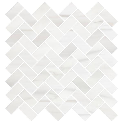 Bianco Dolomite Polished Herringbone Mosaic Tile 1"x2"