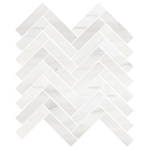 Bianco Dolomite Polished Herringbone Mosaic Tile 1"x4"