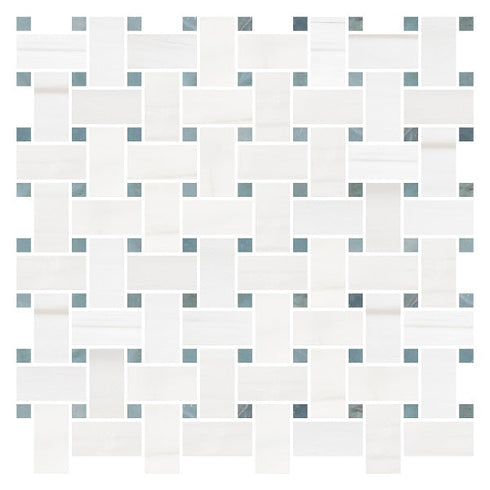 Bianco Dolomite Basketweave w/ Blue-Gray Dots Polished