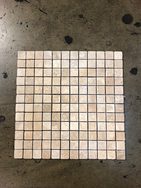 Durango Cream Tumbled Square Mosaic Tile 1x1"