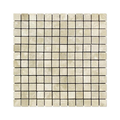 Durango Cream Tumbled Square Mosaic Tile 1x1"