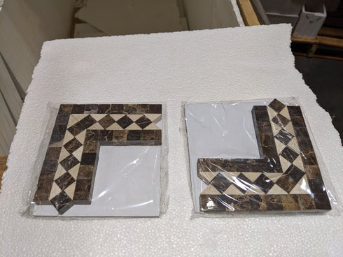 Emperador Dark BIAS Border CORNER w/ C. Marfil Dots Polished