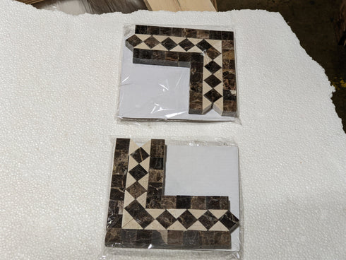 Emperador Dark BIAS Border CORNER w/ C. Marfil Dots Polished