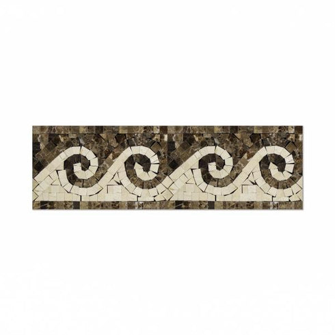 Emperador Dark Polished Wave Border w/Crema Marfil 3 7/8x12"