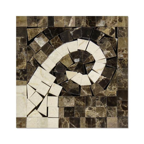Emperador Dark Polished Wave w/Crema Marfil Border Corner Tile