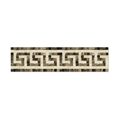 Emperador Dark 3 1/2" x 7" Greek Key Border w/Cream Polished