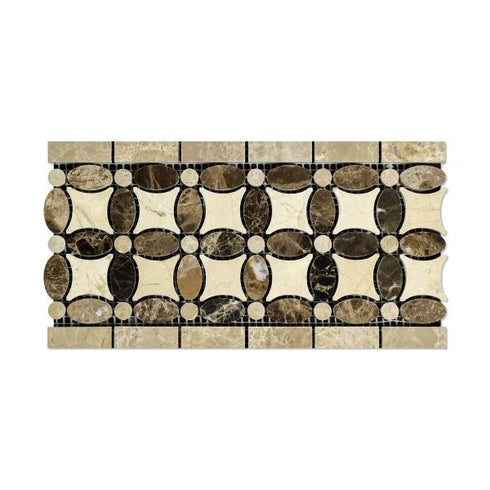 Emperador Dark Polished Florida Flower Border Tile 5 3/4x11 1/4"