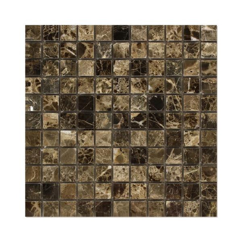 Emperador Dark Polished Square Mosaic Tile 1x1"