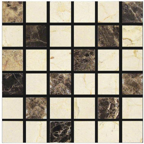 Emperador Dark Polished Mixed Square Mosaic Tile 2x2"