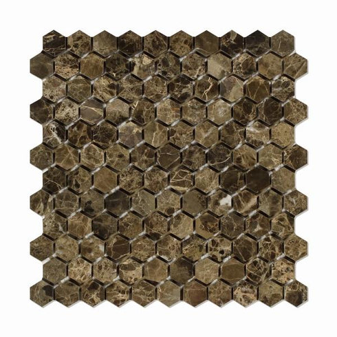 Emperador Dark Hexagon Mosaic Tile 1x1"