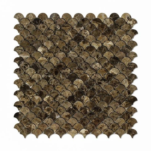 Emperador Dark Polished Fish Scale Mosaic Tile