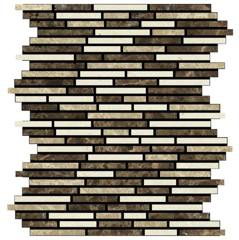 Emperador Dark Polished Bamboo Sticks Mixed Mosaic Tile