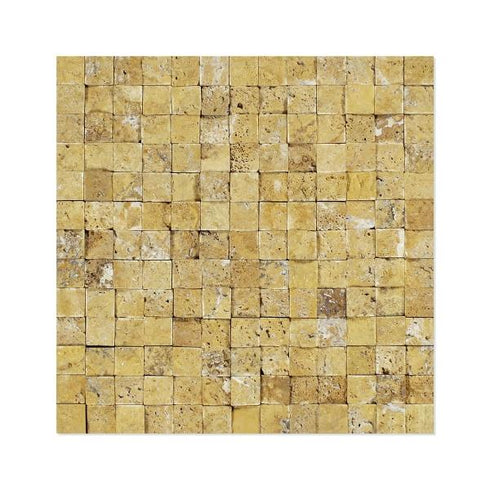 Gold Travertine Split Faced 3D Mosaic Wall Tile 1x1"
