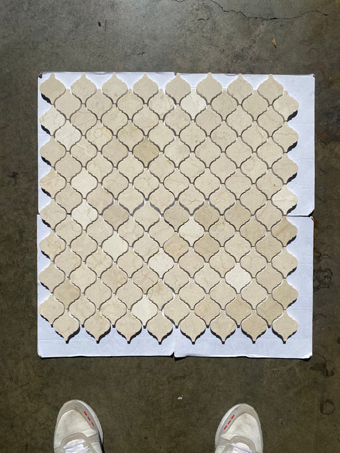 Crema Marfil Polished Arabesque Mosaic Tile