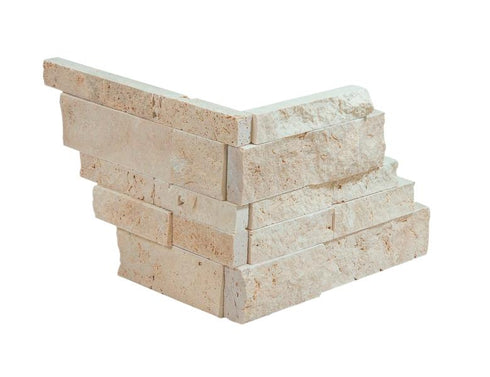 Ivory Travertine Split Faced Ledger Corner Wall Tile