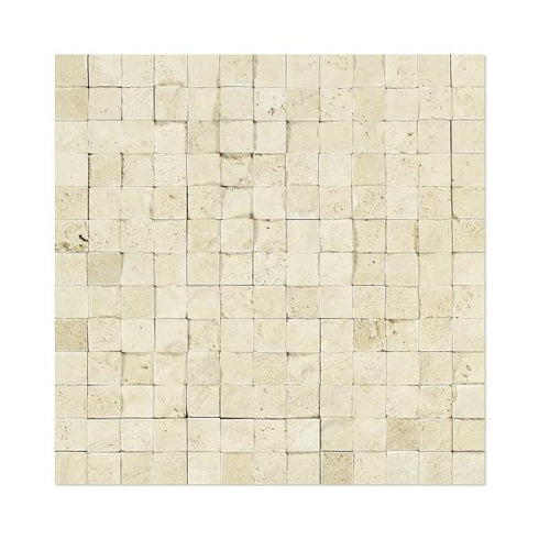 Ivory Travertine Split Faced Mosaic Wall Tile 1x1"