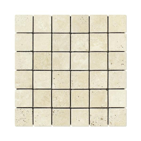 Ivory Travertine Tumbled Mosaic Tile 2x2"