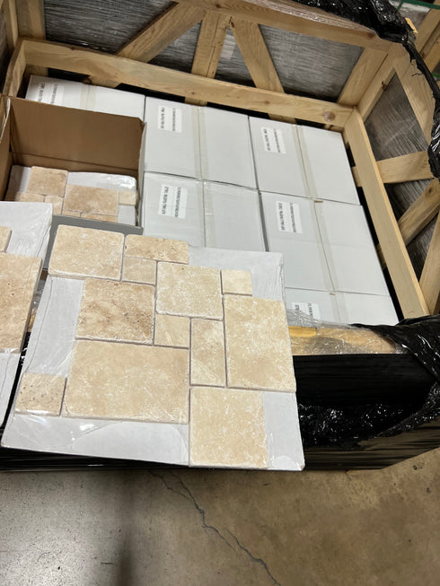 Ivory Travertine Tumbled Mini Pattern Mosaic Tile