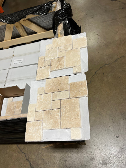 Ivory Travertine Tumbled Mini Pattern Mosaic Tile