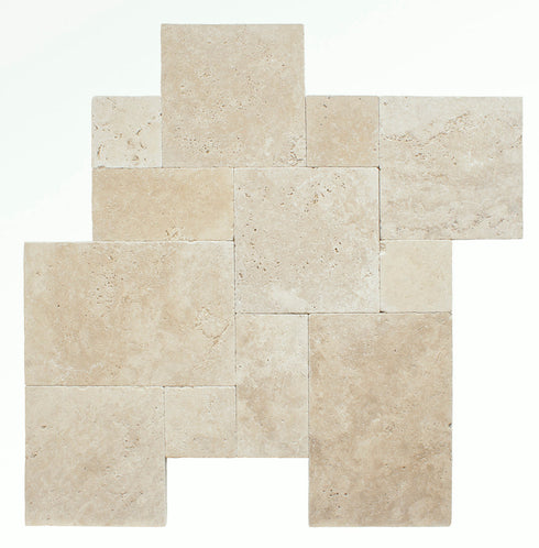 Ivory Travertine Tumbled Exterior Pool Paver Versailles 1 1/4"
