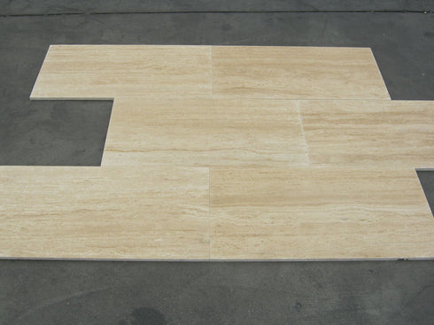 Ivory Travertine Filled & Honed Vein Cut Wall and Floor Tile 12x24"