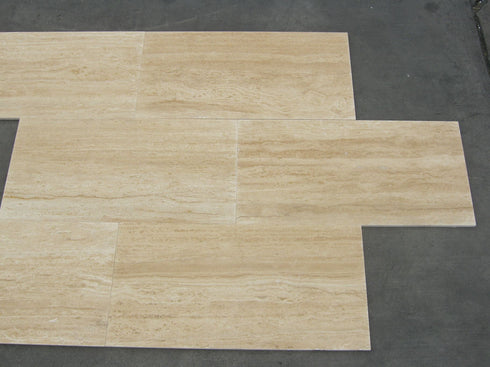 Ivory Travertine Filled & Honed Vein Cut Wall and Floor Tile 12x24"