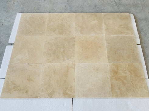 Ivory Travertine Filled & Honed Wall and Floor Tile 18x18"