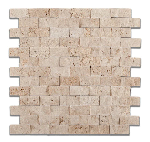 Oyster Travertine Mosaic 1" X 2" Random Split-Faced Brick Mosaic
