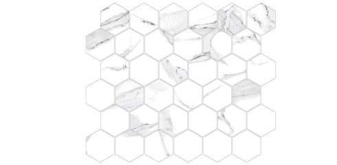 Porcelain Mosaic Calacatta (Hexagon) White Polished Backsplash Tile 2" x 2"
