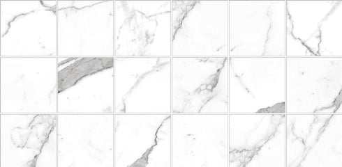 Porcelain Mosaic Calacatta (Square) Pearl Satin Matte Backsplash Tile 2"x2"