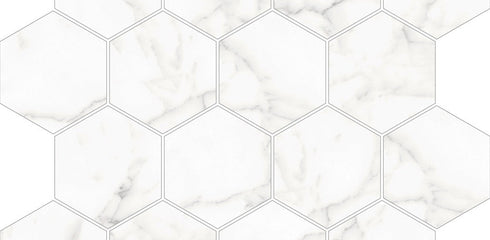 Porcelain Mosaic Core (Hexagon) White Polished Backsplash Tile 3"x3"