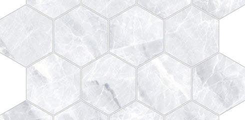 Porcelain Mosaic Nambia (Hexagon) White Satin Matte Backsplash Tile 3"x3"