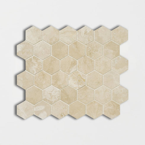 Oyster 2" X 2" Hexagon Mosaic Filled & Honed