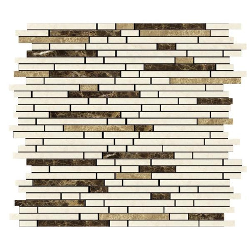 Noble White Cream Bamboo Sticks w/ Emp. Dark Mosaic Tile