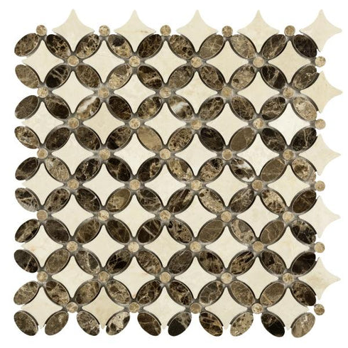 Noble White Cream Florida Flower w/ Emp. Dark Mosaic Tile