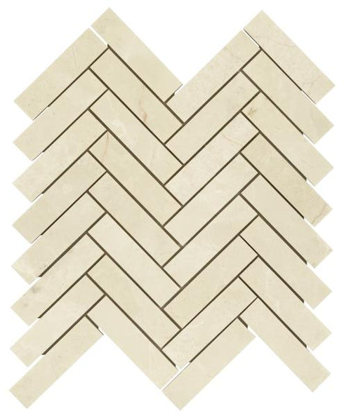 Noble White Cream Herringbone Mosaic Tile 1x4"