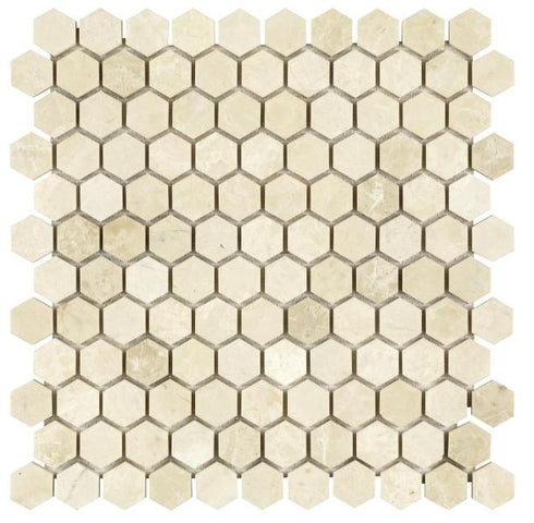 Noble White Cream Hexagon Mosaic Tile 1"