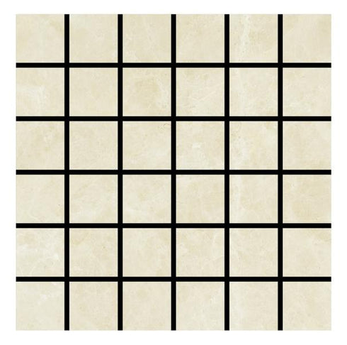 Noble White Cream Tumbled Square Mosaic 2×2"