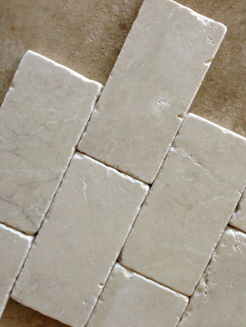 Noble White Cream Tumbled Wall and Floor Tile 3×6"