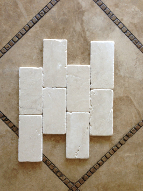 Noble White Cream Tumbled Wall and Floor Tile 3×6"