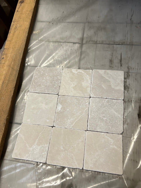 Noble White Cream Tumbled Wall and Floor Tile 4×4"