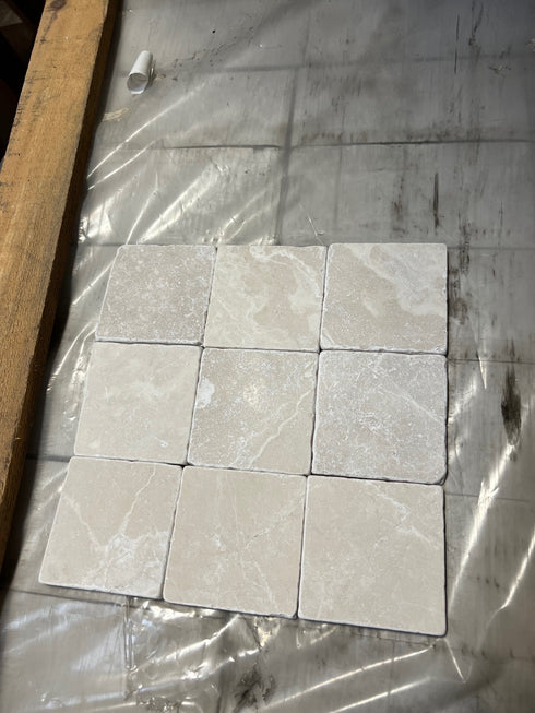 Noble White Cream Tumbled Wall and Floor Tile 4×4"