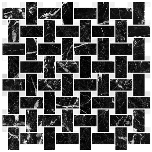 Nero Marquina Polished Basketweave Mosaic Tile