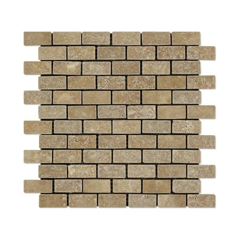 Noce Travertine Tumbled Brick Mosaic Tile 1x2"