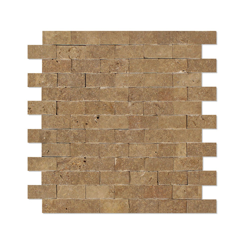 Noce Travertine Split Face Brick Mosaic Tile 1x2"