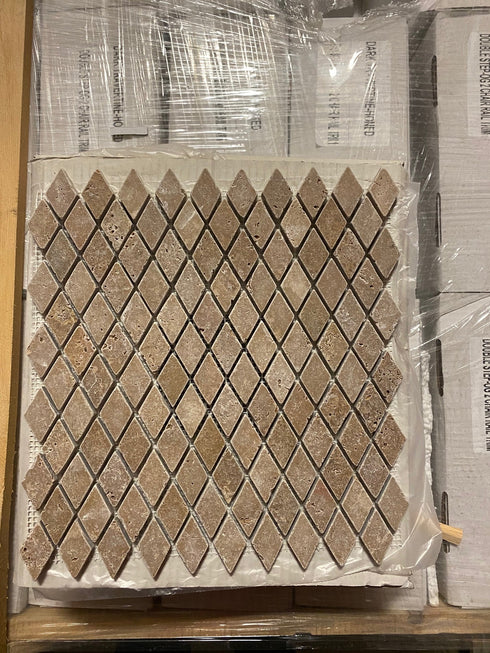 Noce Travertine Tumbled Diamond Mosaic Tile 1x2"