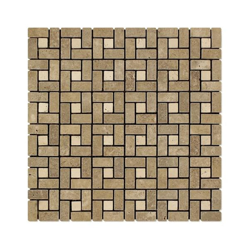 Noce Travertine Tumbled Mini Pinwheel Mosaic Tile